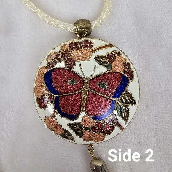 Vintage Cloisonne Butterfly Pendant Necklace - Picture 3 of 10